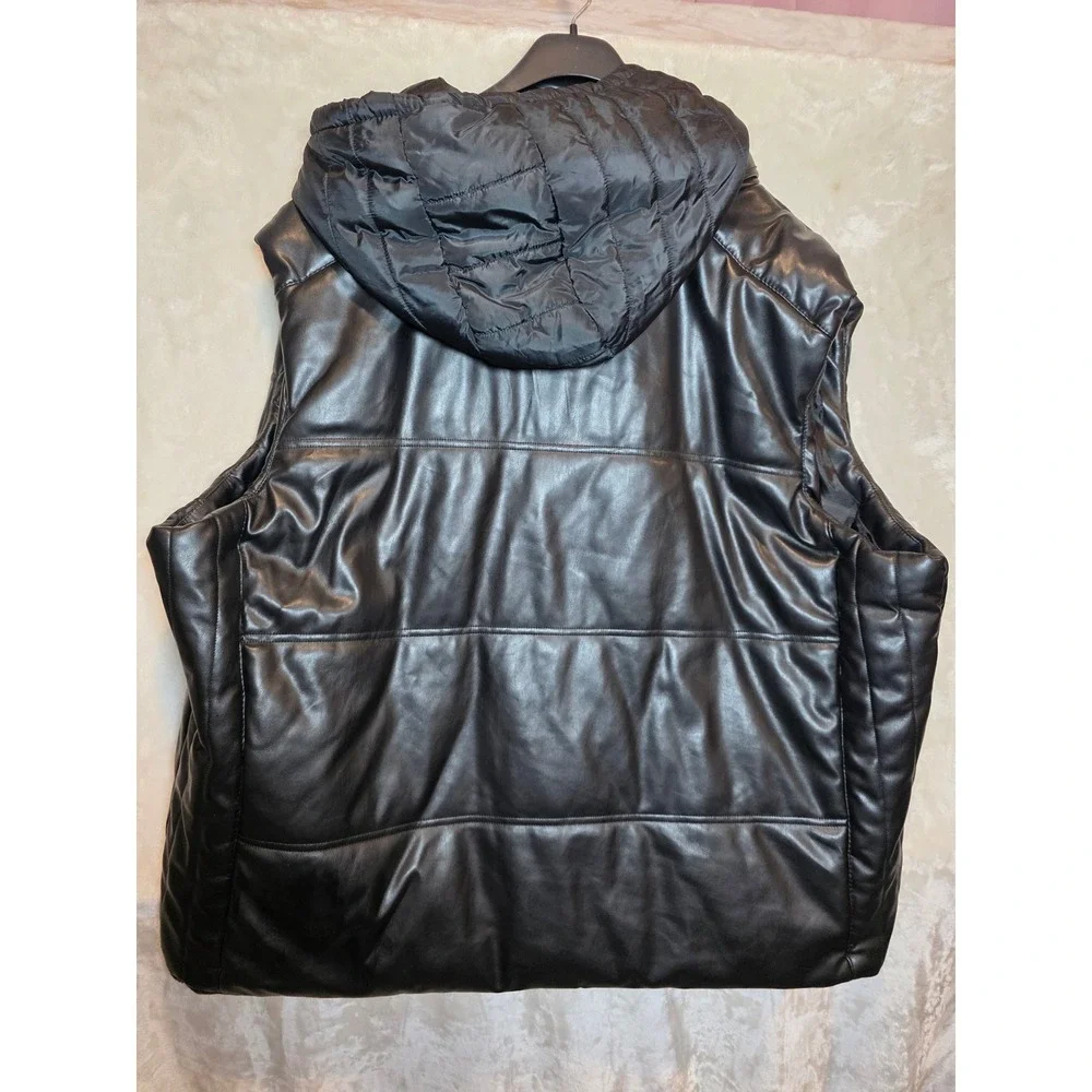 Sean John Mens Faux Leather Hooded Puffer Vest Black‎ 5X Big and Tall Outerwear